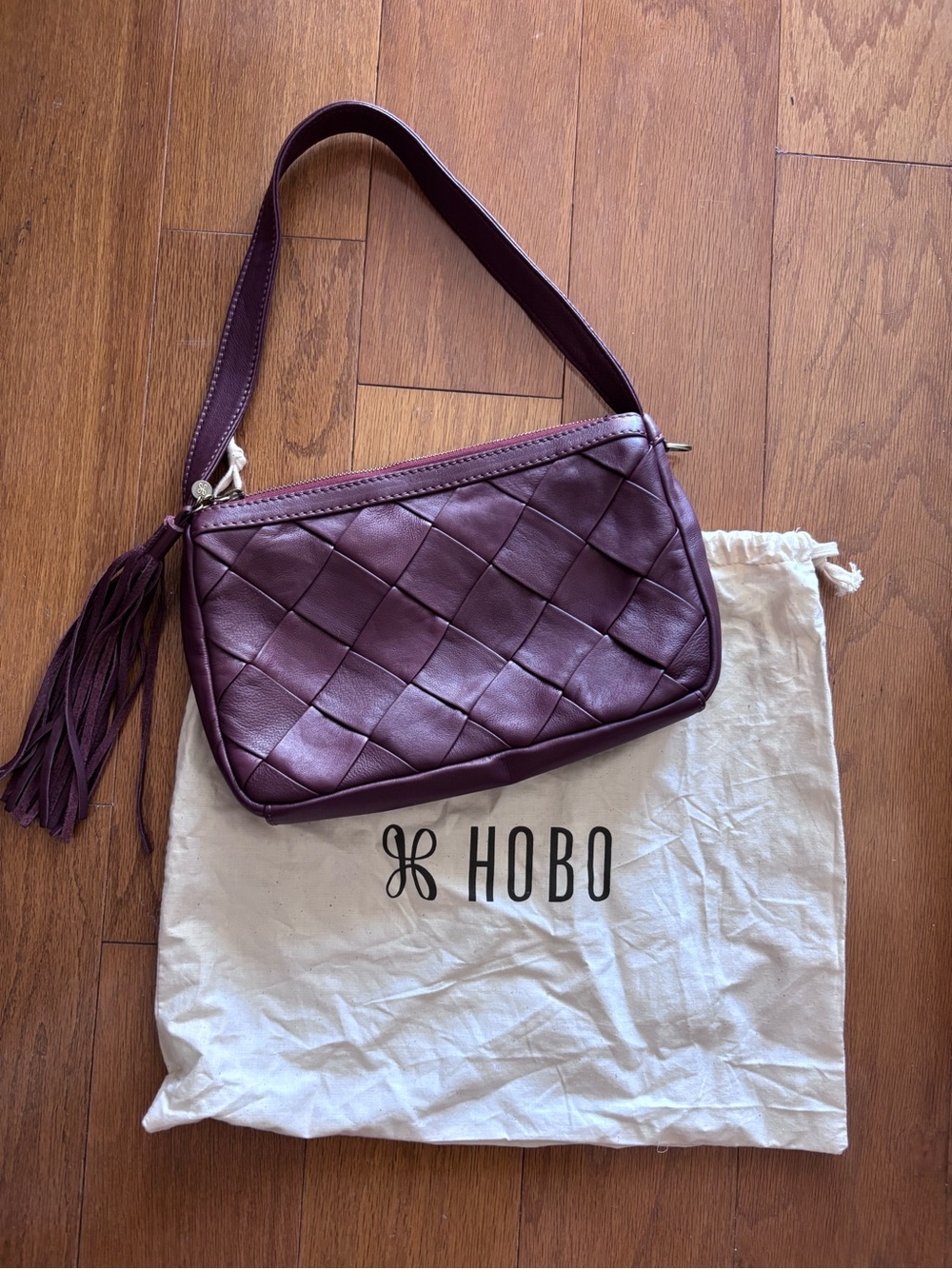 HOBO Woven Leather Shoulder Bag in Plum